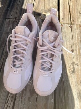 Nike blush pink and white Air Max sneakers